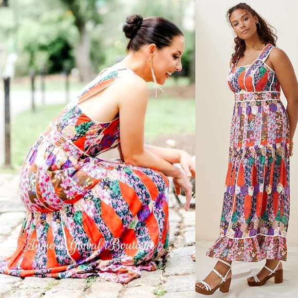 RARE NWT ANTHROPOLOGIE BHANUNI By JYOTI Square Neck Bohemian Maxi Dress. - Picture 5 of 16